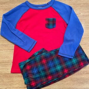 Lands' End Kids Red and Blue Plaid Fleece Pajama Set
